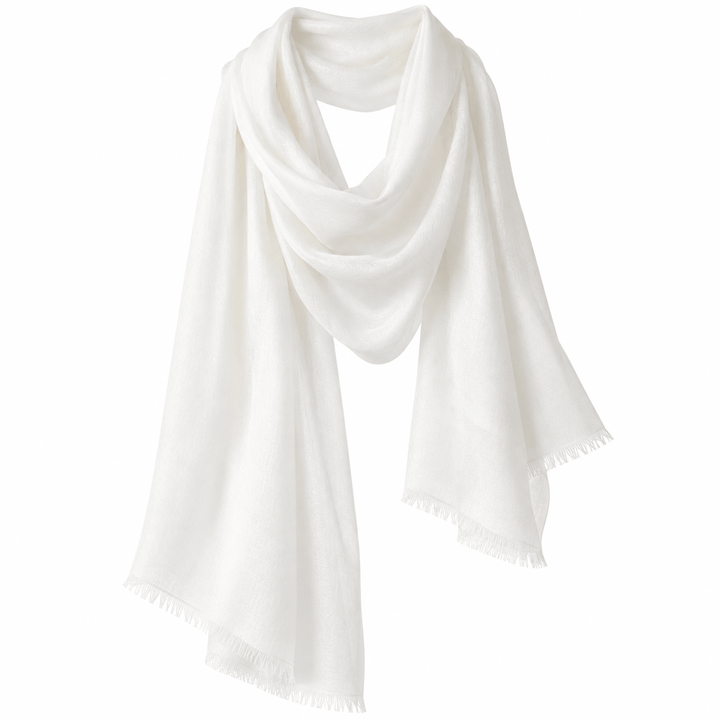 Cloud White 100% Ultra-Fine Cashmere Scarf Shawl – Lightweight Oversized Wrap for Year-Round Wear | Avelorie