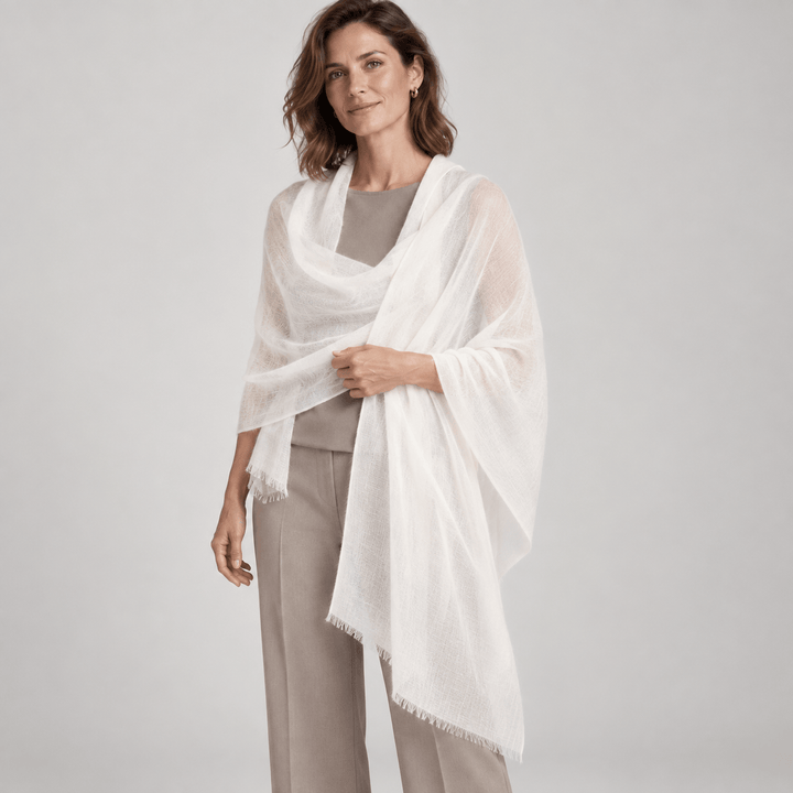 Cloud White 100% Ultra-Fine Cashmere Scarf Shawl – Lightweight Oversized Wrap for Year-Round Wear | Avelorie
