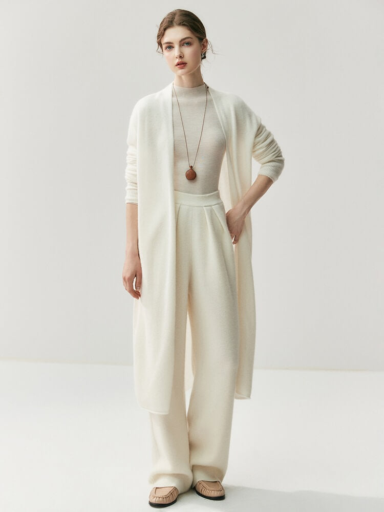 100% Cashmere Longline Cardigan – Relaxed Side-Slit Knit Coat | Avelorie