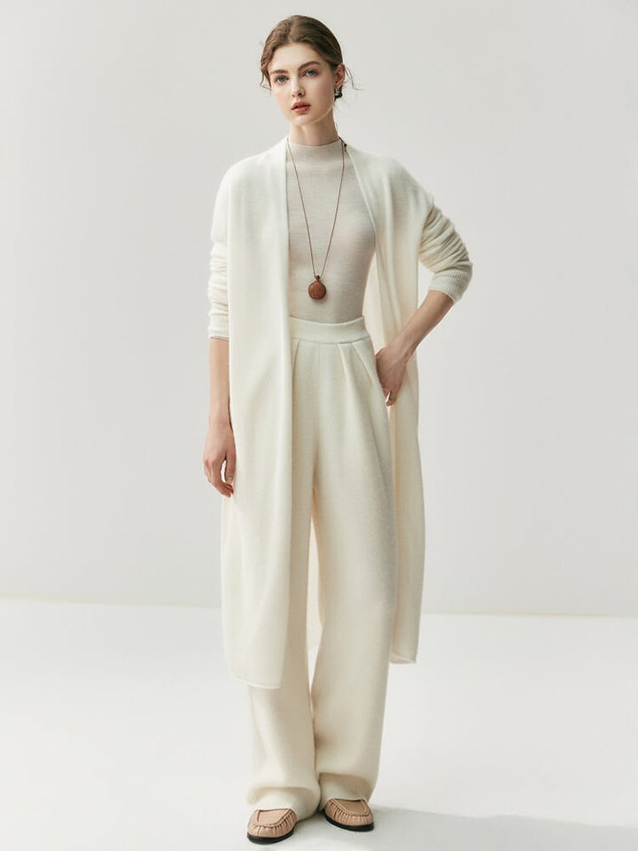 100% Cashmere Longline Cardigan – Relaxed Side-Slit Knit Coat | Avelorie
