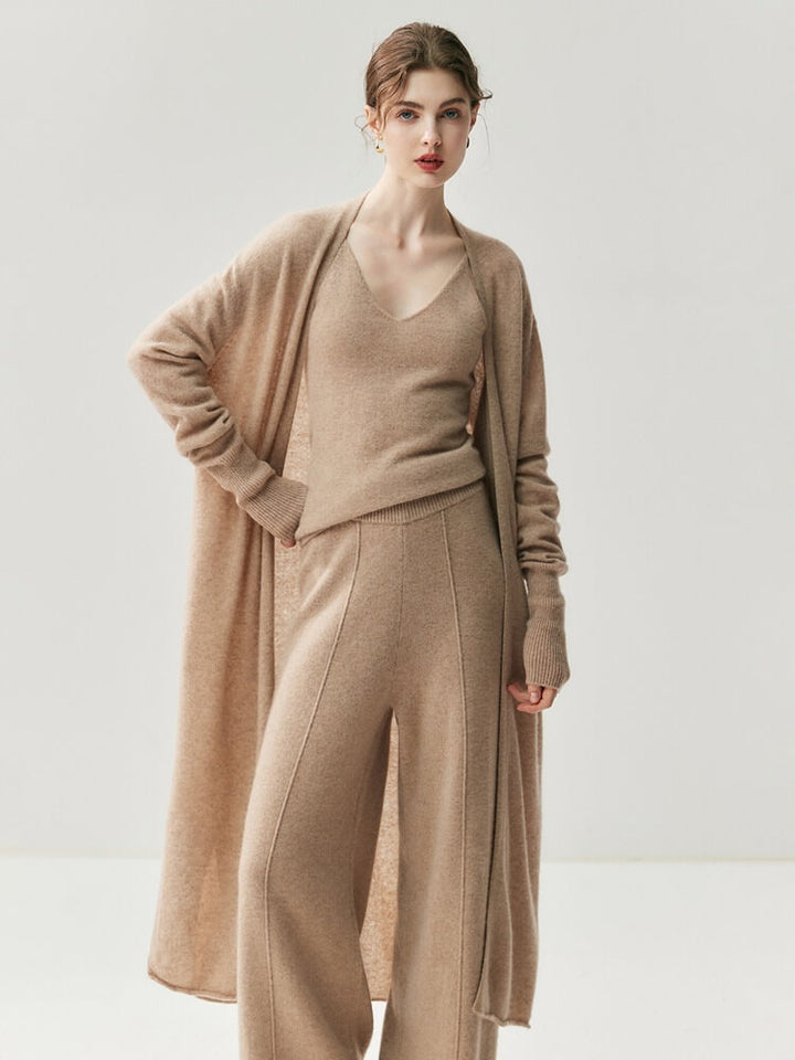 100% Cashmere Longline Cardigan – Relaxed Side-Slit Knit Coat | Avelorie