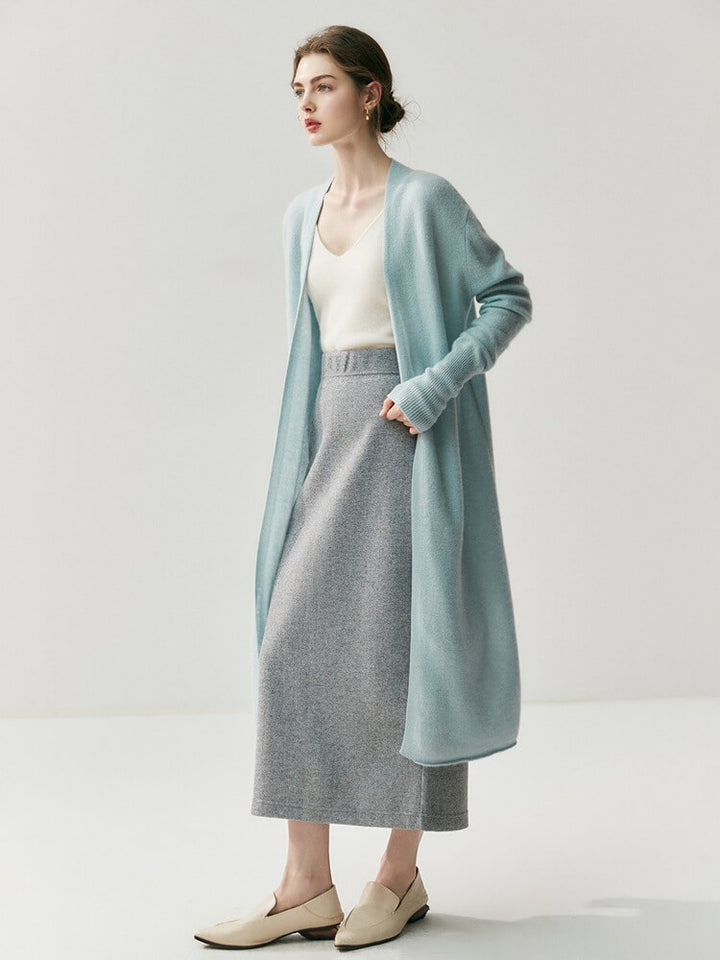 100% Cashmere Longline Cardigan – Relaxed Side-Slit Knit Coat | Avelorie