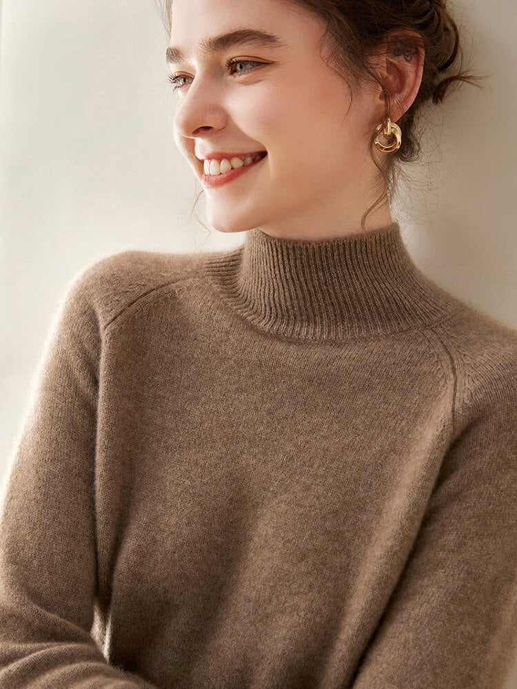 100% Pure Cashmere Sweater for Women – Thickened Mock Neck Pullover | Avelorie