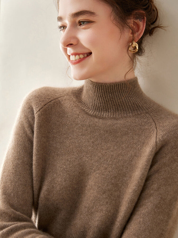 100% Pure Cashmere Sweater for Women – Thickened Mock Neck Pullover | Avelorie