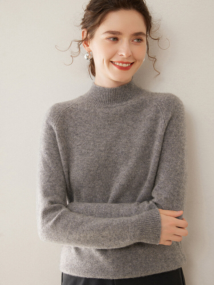 100% Pure Cashmere Sweater for Women – Thickened Mock Neck Pullover | Avelorie