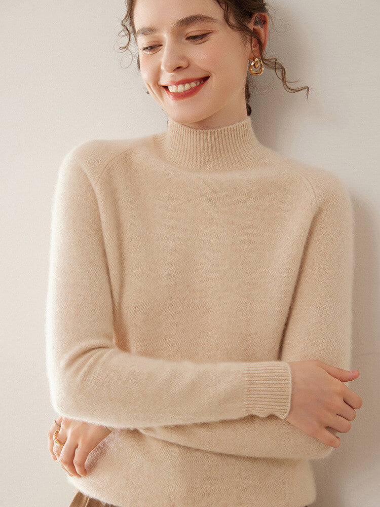 100% Pure Cashmere Sweater for Women – Thickened Mock Neck Pullover | Avelorie