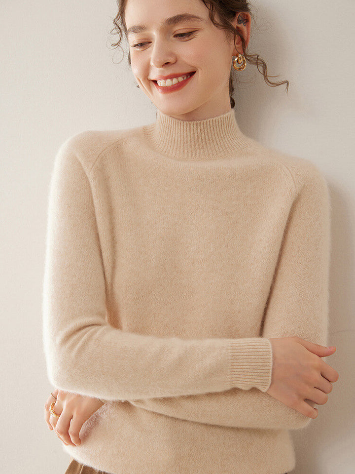 100% Pure Cashmere Sweater for Women – Thickened Mock Neck Pullover | Avelorie