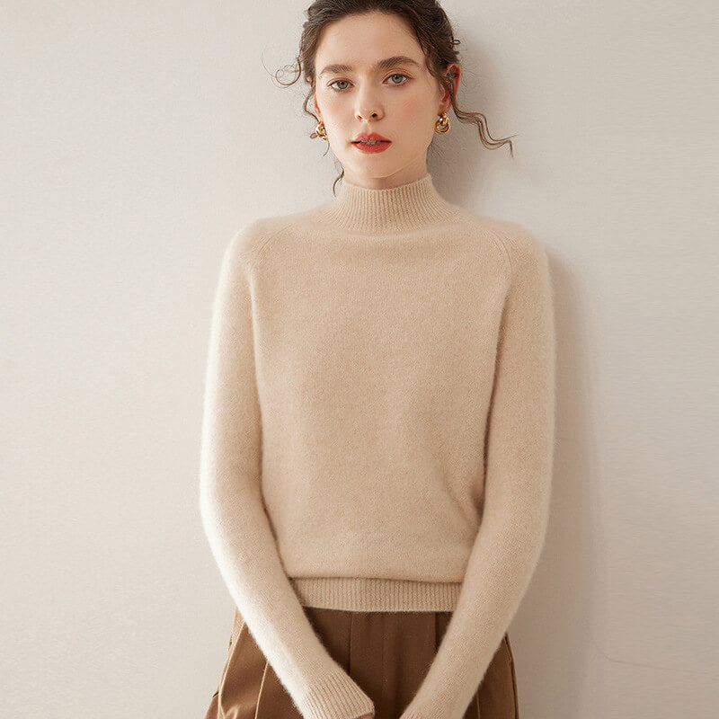 100% Pure Cashmere Sweater for Women – Thickened Mock Neck Pullover | Avelorie