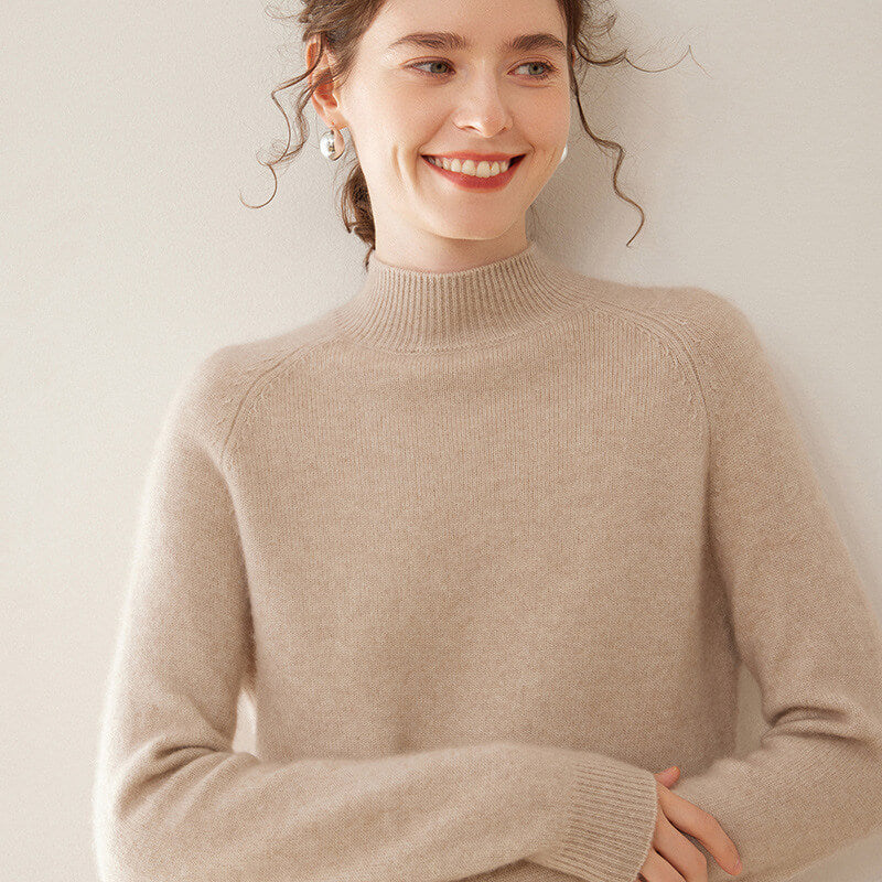 100% Pure Cashmere Sweater for Women – Thickened Mock Neck Pullover | Avelorie