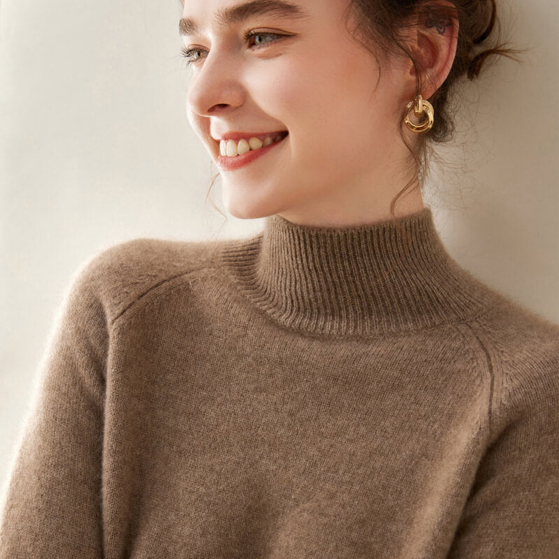 100% Pure Cashmere Sweater for Women – Thickened Mock Neck Pullover | Avelorie