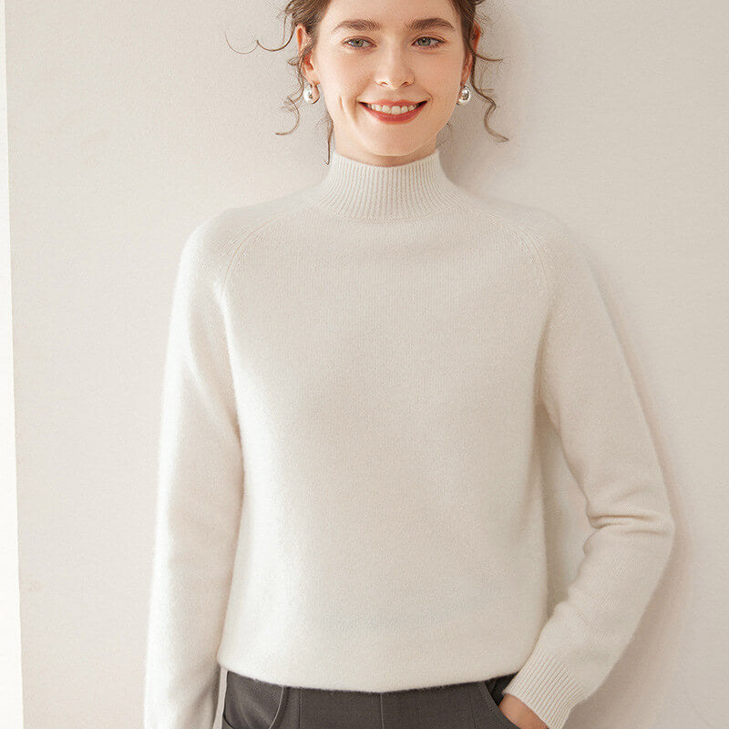 100% Pure Cashmere Sweater for Women – Thickened Mock Neck Pullover | Avelorie