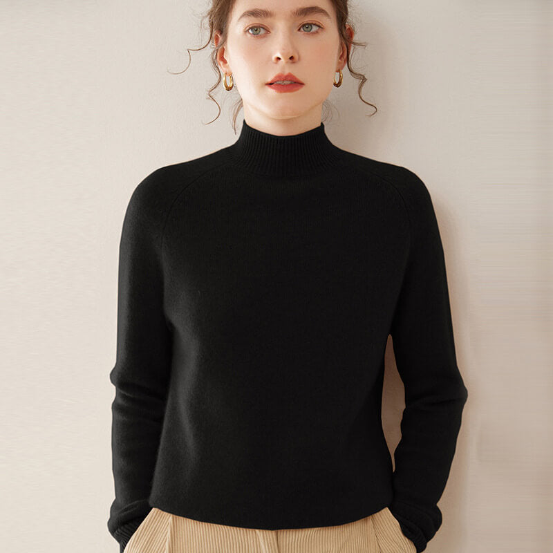 100% Pure Cashmere Sweater for Women – Thickened Mock Neck Pullover | Avelorie