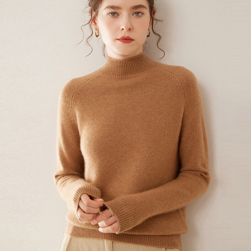 100% Pure Cashmere Sweater for Women – Thickened Mock Neck Pullover | Avelorie