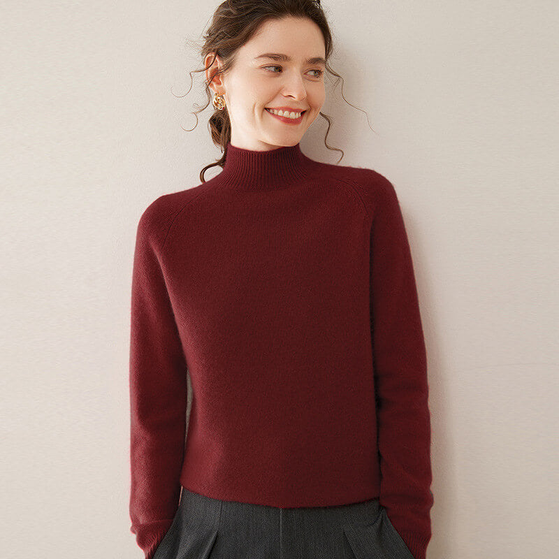 100% Pure Cashmere Sweater for Women – Thickened Mock Neck Pullover | Avelorie