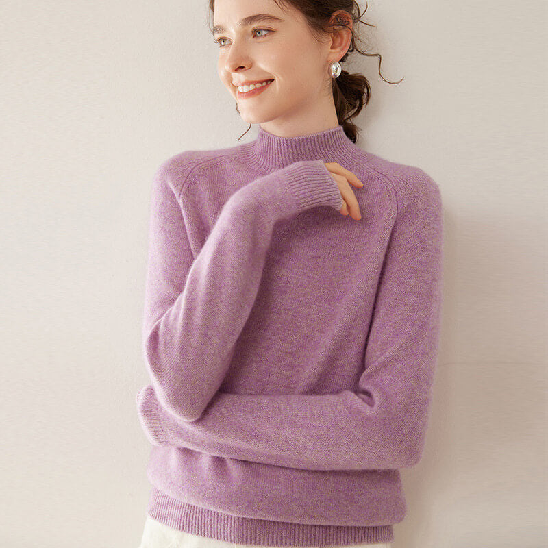 100% Pure Cashmere Sweater for Women – Thickened Mock Neck Pullover | Avelorie