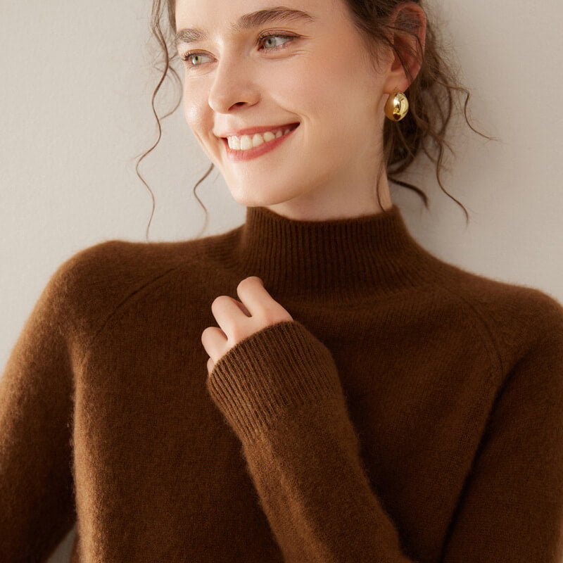 100% Pure Cashmere Sweater for Women – Thickened Mock Neck Pullover | Avelorie