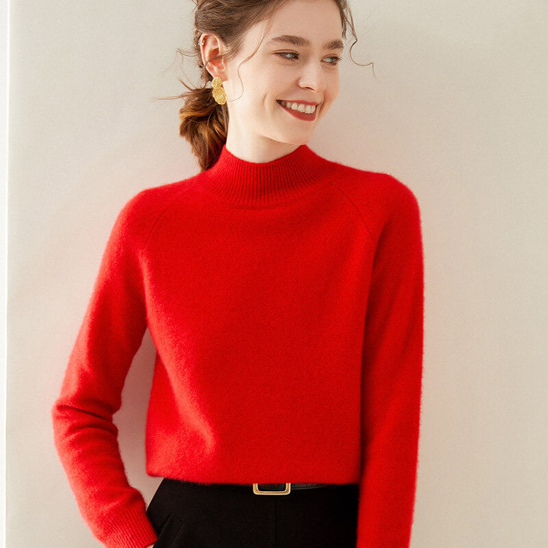 100% Pure Cashmere Sweater for Women – Thickened Mock Neck Pullover | Avelorie