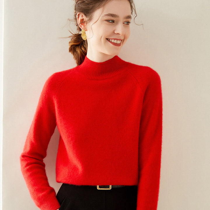 100% Pure Cashmere Sweater for Women – Thickened Mock Neck Pullover | Avelorie