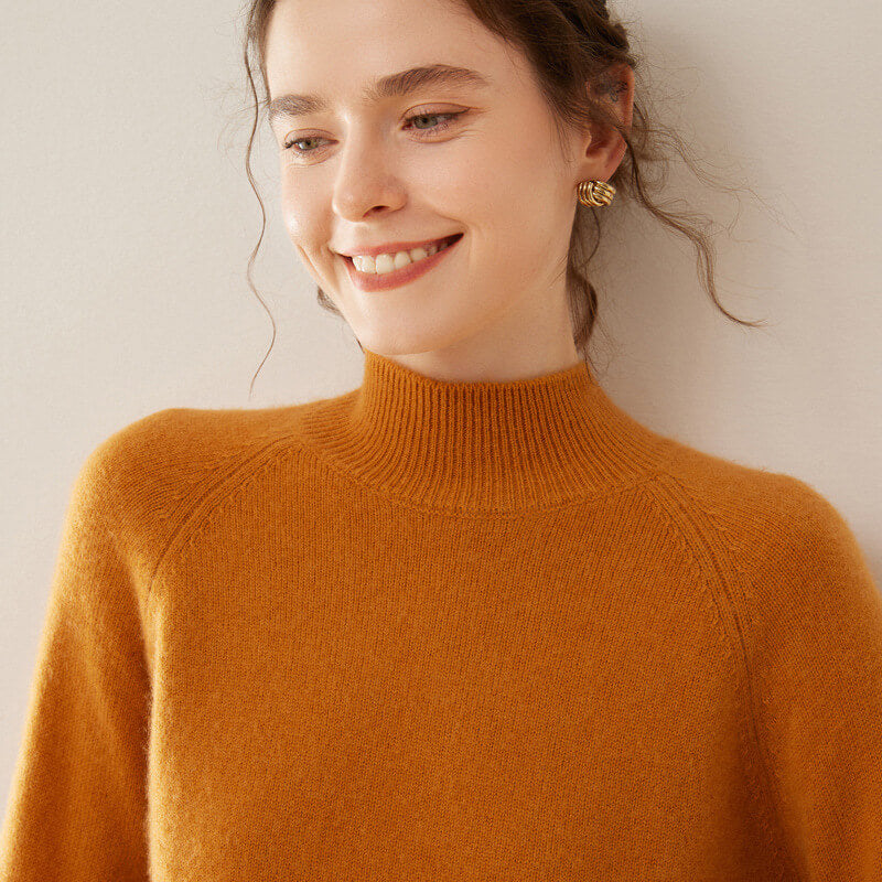100% Pure Cashmere Sweater for Women – Thickened Mock Neck Pullover | Avelorie