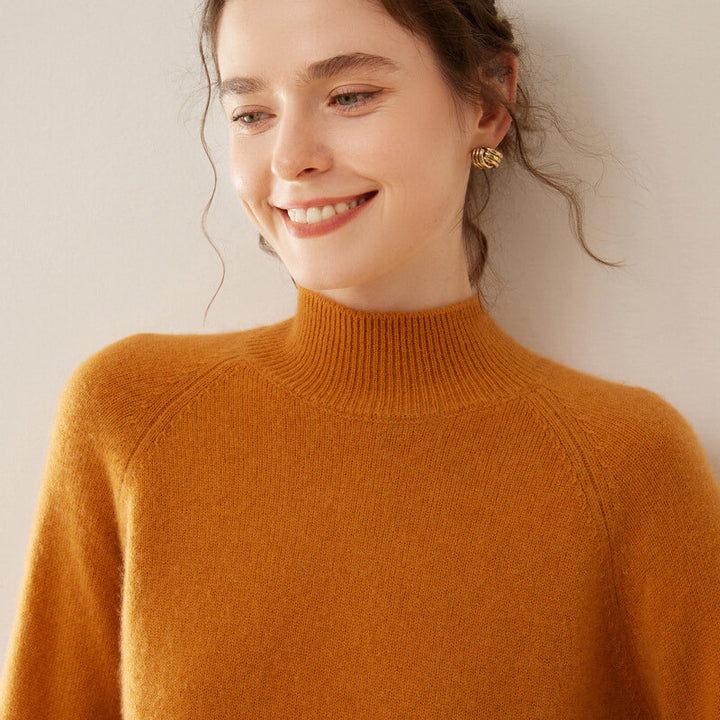 100% Pure Cashmere Sweater for Women – Thickened Mock Neck Pullover | Avelorie