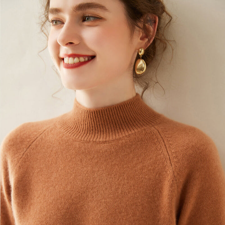 100% Pure Cashmere Sweater for Women – Thickened Mock Neck Pullover | Avelorie