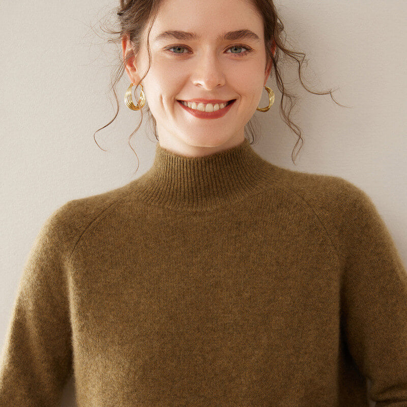 100% Pure Cashmere Sweater for Women – Thickened Mock Neck Pullover | Avelorie
