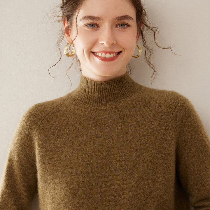 100% Pure Cashmere Sweater for Women – Thickened Mock Neck Pullover | Avelorie