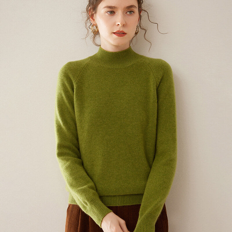 100% Pure Cashmere Sweater for Women – Thickened Mock Neck Pullover | Avelorie
