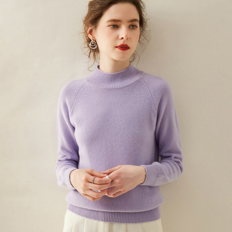 100% Pure Cashmere Sweater for Women – Thickened Mock Neck Pullover | Avelorie