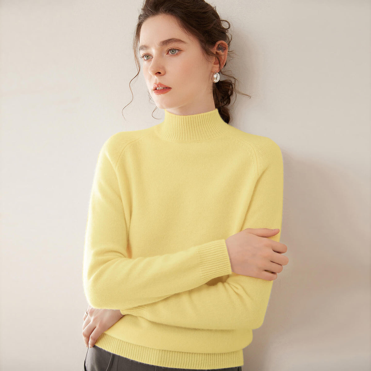 100% Pure Cashmere Sweater for Women – Thickened Mock Neck Pullover | Avelorie