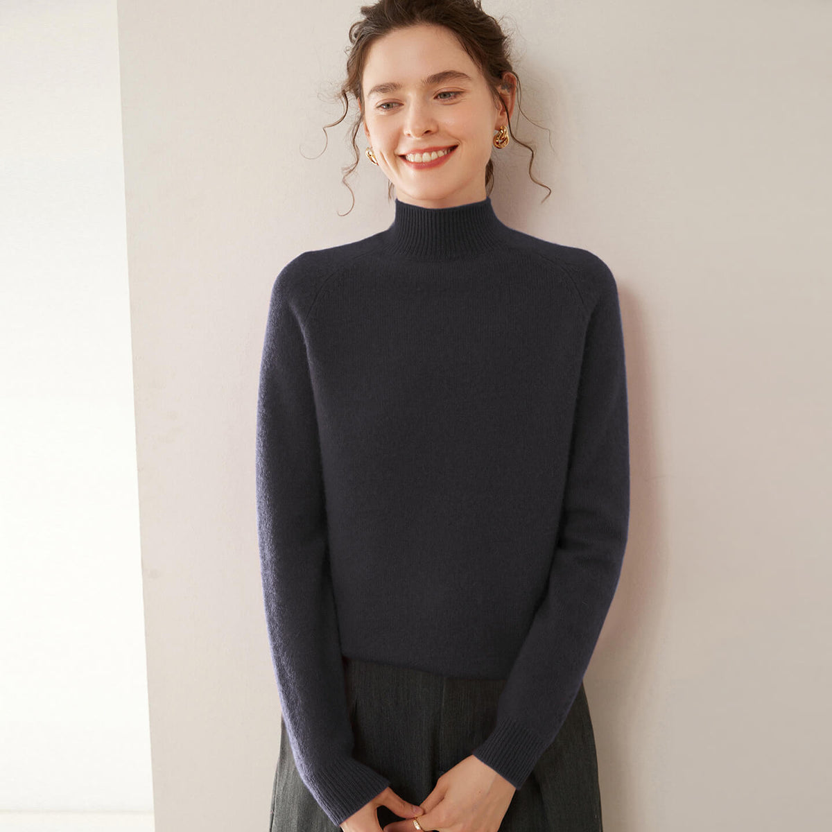 100% Pure Cashmere Sweater for Women – Thickened Mock Neck Pullover | Avelorie