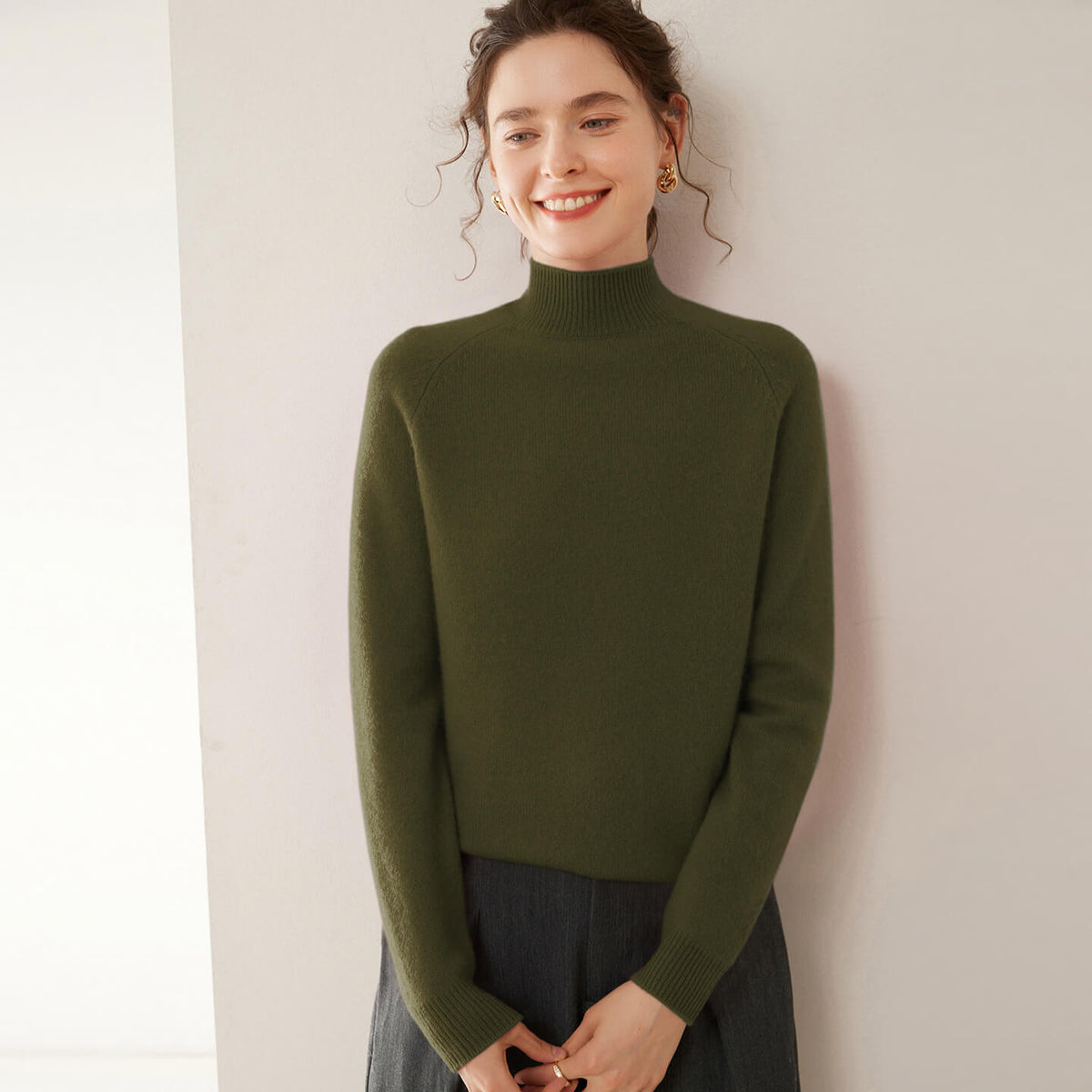 100% Pure Cashmere Sweater for Women – Thickened Mock Neck Pullover | Avelorie