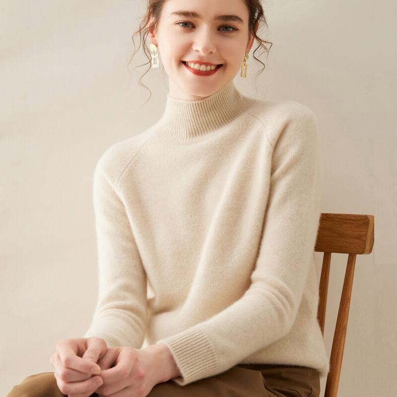 100% Pure Cashmere Sweater for Women – Thickened Mock Neck Pullover | Avelorie