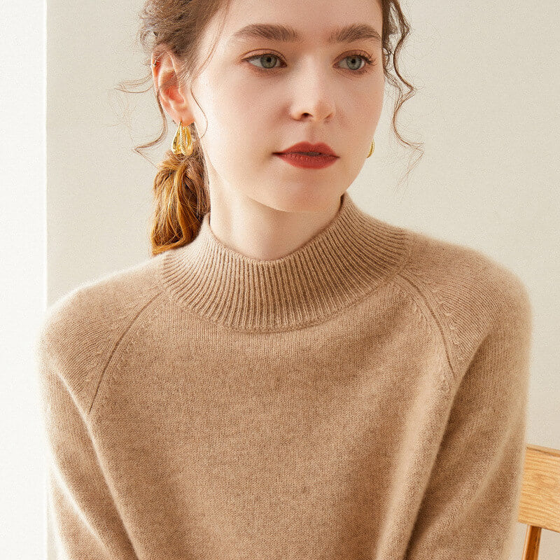100% Pure Cashmere Sweater for Women – Thickened Mock Neck Pullover | Avelorie