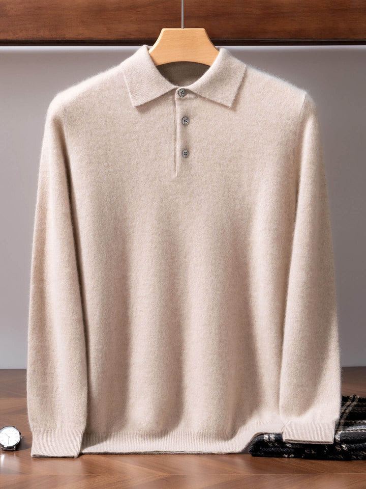 Men's 100% Pure Cashmere Polo Sweater – Double-Strand Knit Pullover | Avelorie