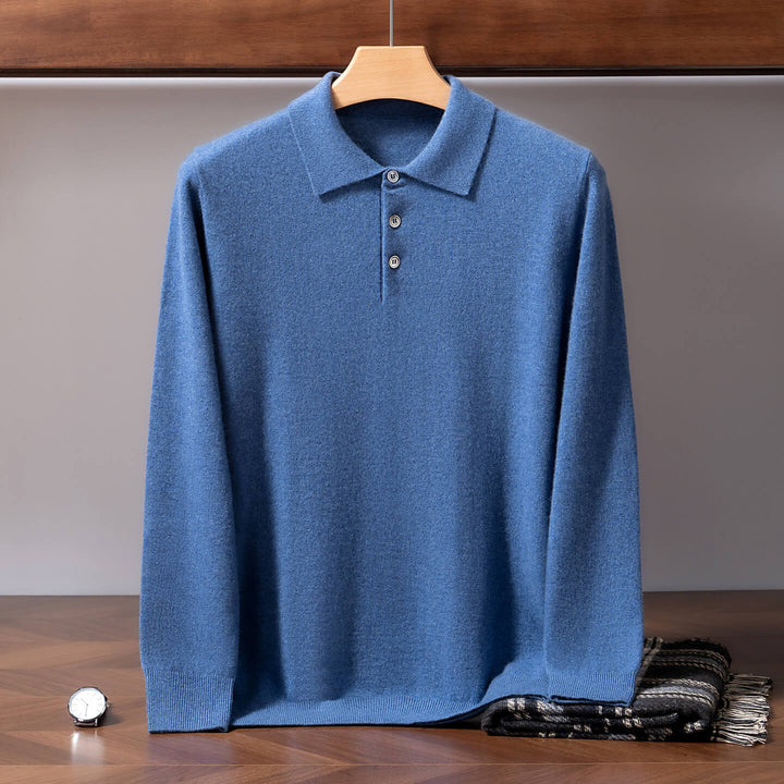 Men's 100% Pure Cashmere Polo Sweater – Double-Strand Knit Pullover | Avelorie