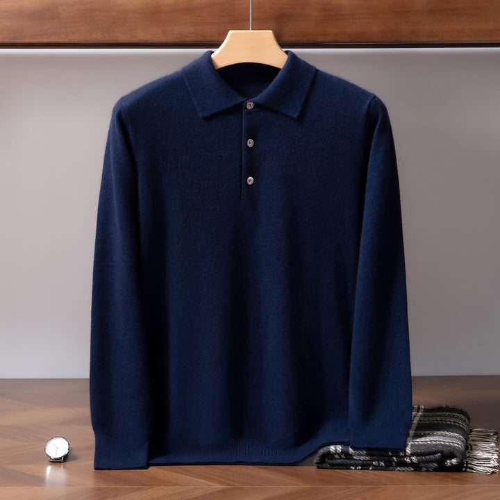 Men's 100% Pure Cashmere Polo Sweater – Double-Strand Knit Pullover | Avelorie