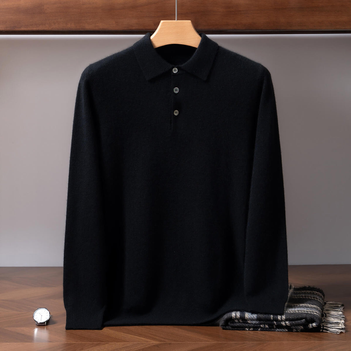 Men's 100% Pure Cashmere Polo Sweater – Double-Strand Knit Pullover | Avelorie