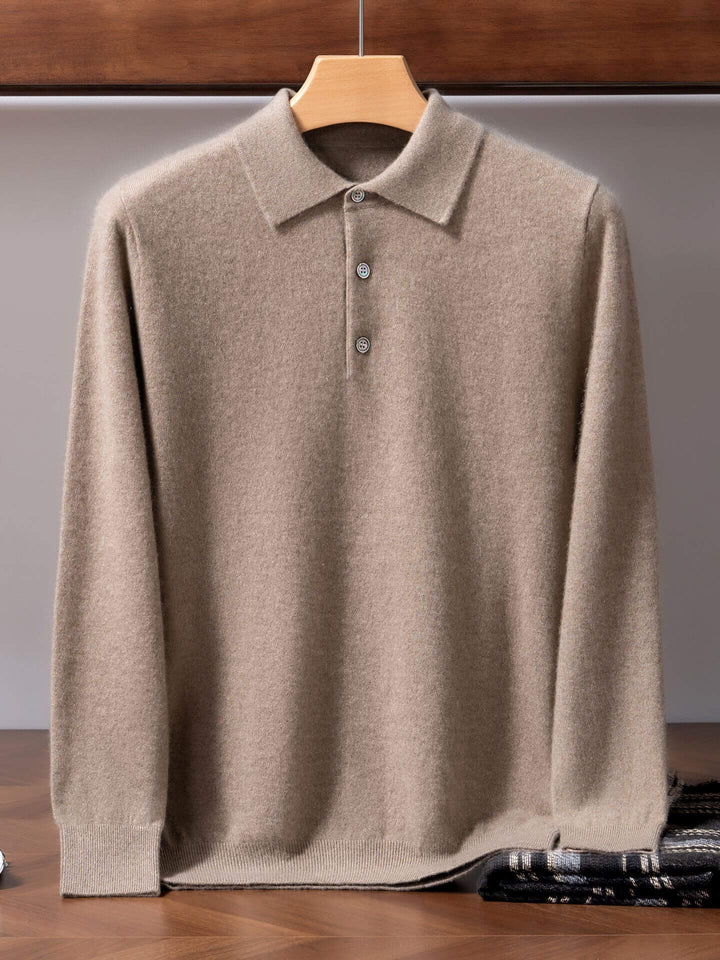 Men's 100% Pure Cashmere Polo Sweater – Double-Strand Knit Pullover | Avelorie