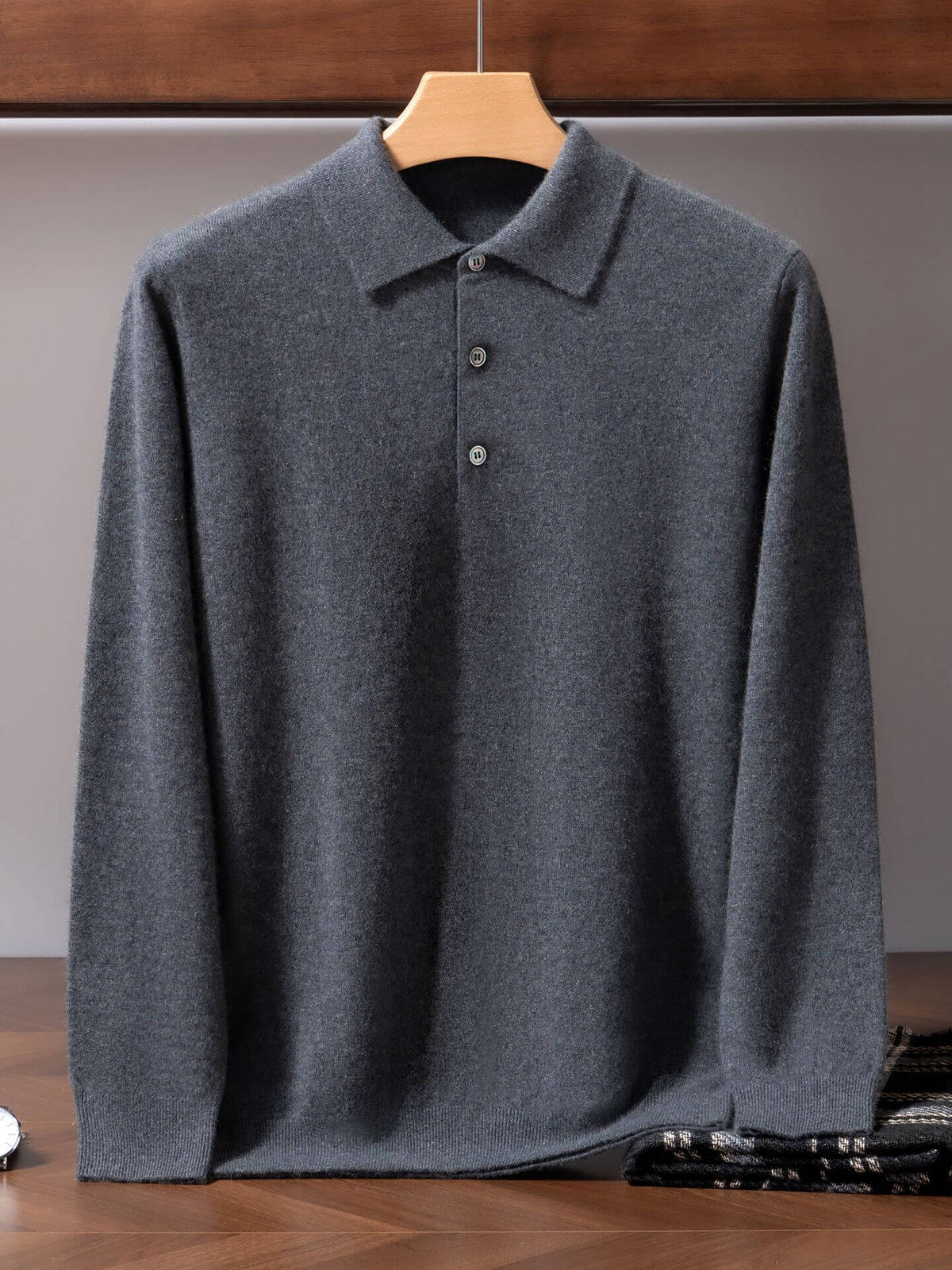 Men's 100% Pure Cashmere Polo Sweater – Double-Strand Knit Pullover | Avelorie