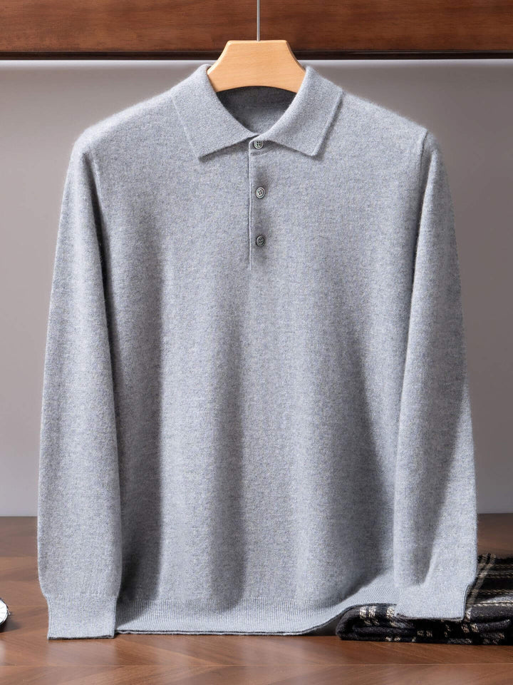 Men's 100% Pure Cashmere Polo Sweater – Double-Strand Knit Pullover | Avelorie