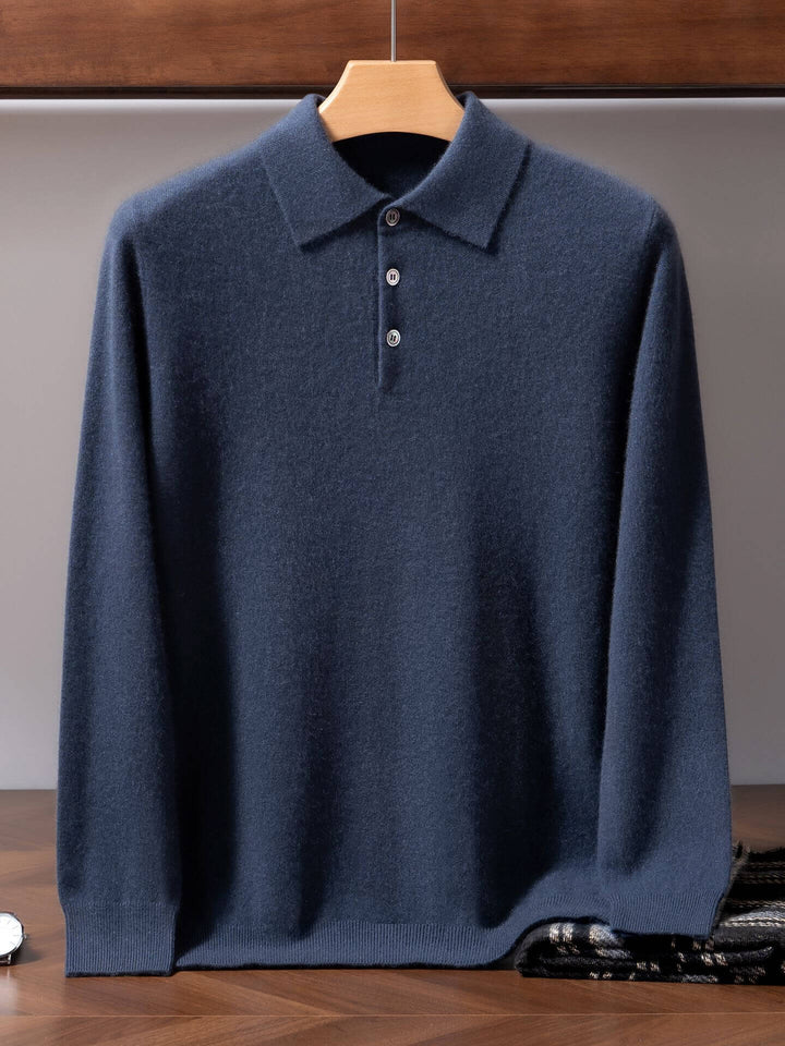 Men's 100% Pure Cashmere Polo Sweater – Double-Strand Knit Pullover | Avelorie