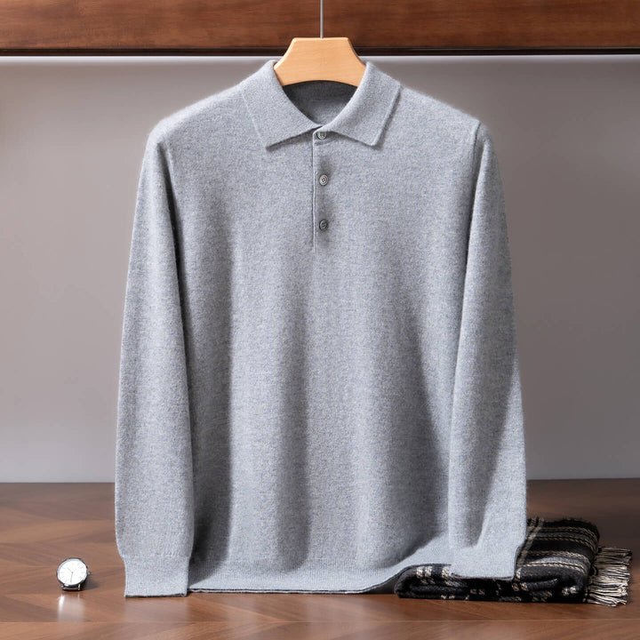 Men's 100% Pure Cashmere Polo Sweater – Double-Strand Knit Pullover | Avelorie