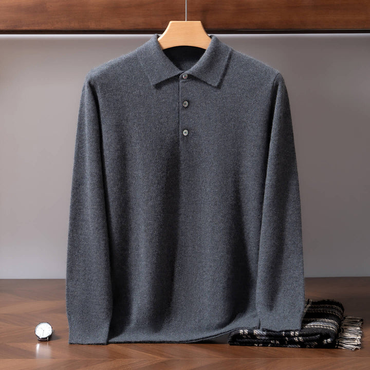 Men's 100% Pure Cashmere Polo Sweater – Double-Strand Knit Pullover | Avelorie