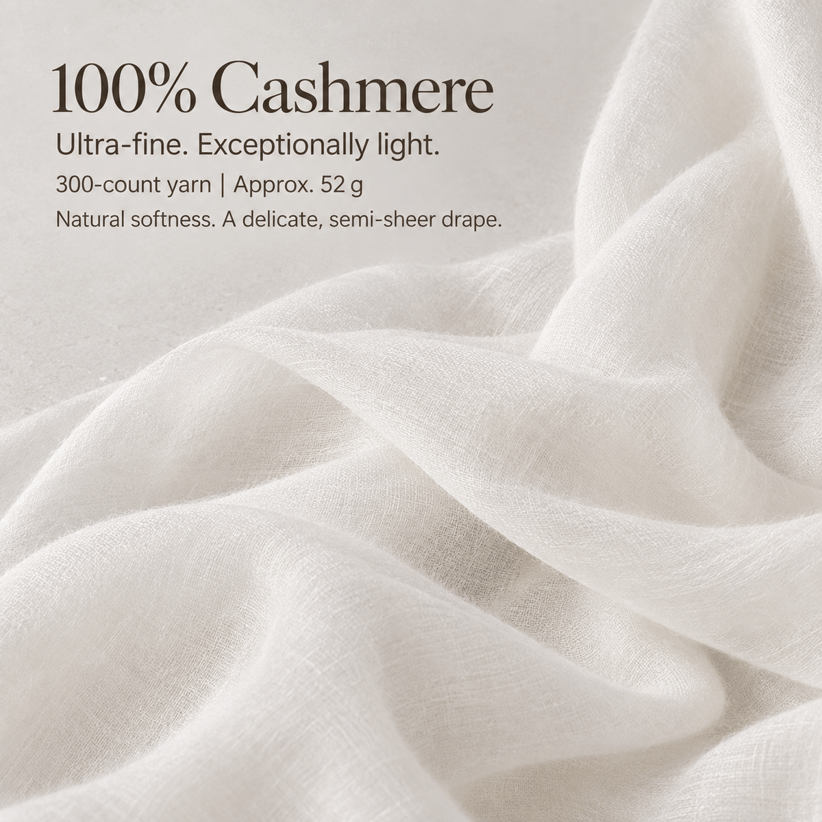 Cloud White 100% Ultra-Fine Cashmere Scarf Shawl – Lightweight Oversized Wrap for Year-Round Wear | Avelorie