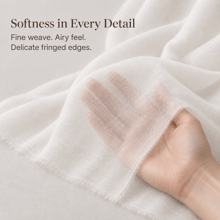 Cloud White 100% Ultra-Fine Cashmere Scarf Shawl – Lightweight Oversized Wrap for Year-Round Wear | Avelorie