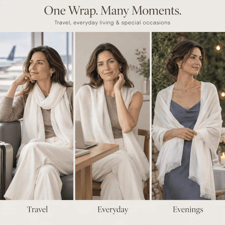 Cloud White 100% Ultra-Fine Cashmere Scarf Shawl – Lightweight Oversized Wrap for Year-Round Wear | Avelorie