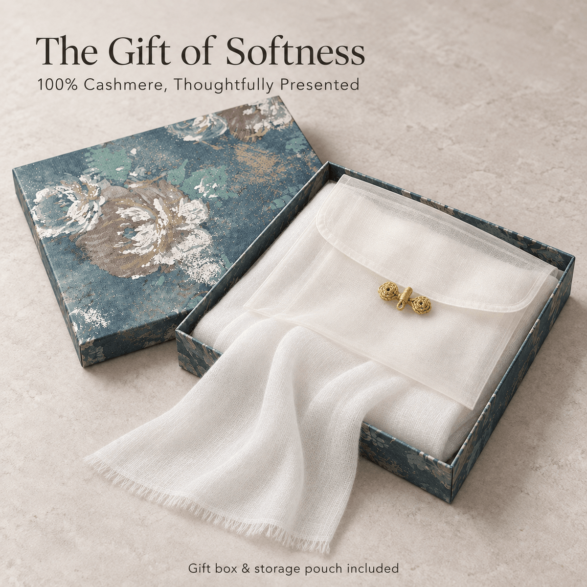Cloud White 100% Ultra-Fine Cashmere Scarf Shawl – Lightweight Oversized Wrap for Year-Round Wear | Avelorie