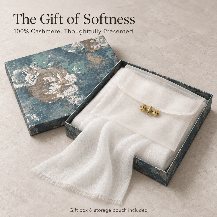 Cloud White 100% Ultra-Fine Cashmere Scarf Shawl – Lightweight Oversized Wrap for Year-Round Wear | Avelorie