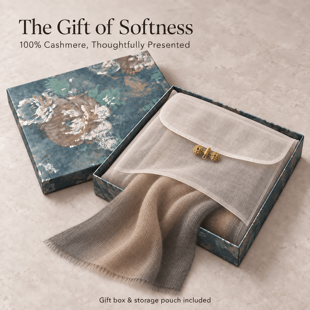 Smoky Taupe Ombré 100% Ultra-Fine Cashmere Scarf Shawl – Lightweight Oversized Wrap for Year-Round Wear | Avelorie